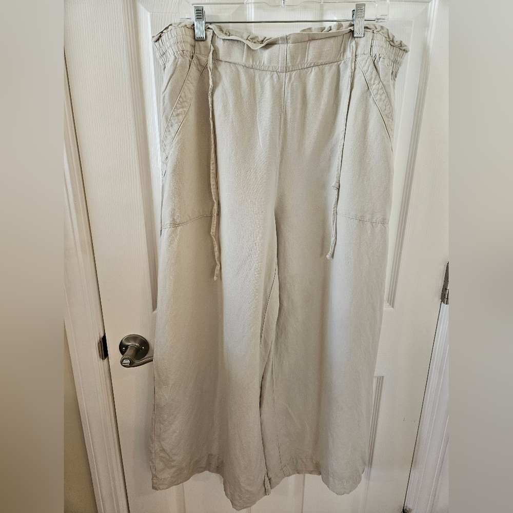 Beige Linen Wide-Leg Pants